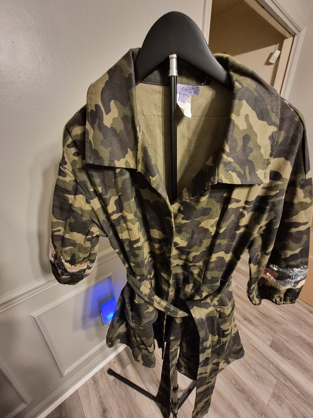 Camouflage Utility Jacket with Belt - Green Camo